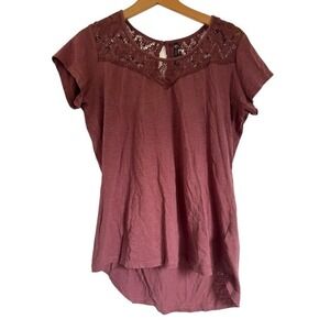 Kuhl Women's Burgundy Lace Yoke Short Sleeve Shirt Top Size L